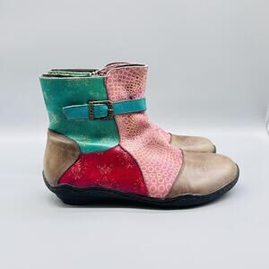 Spring Step L'Artiste Boots Women 9 Multicolor Leather Colorblock Ankle Q Indigo